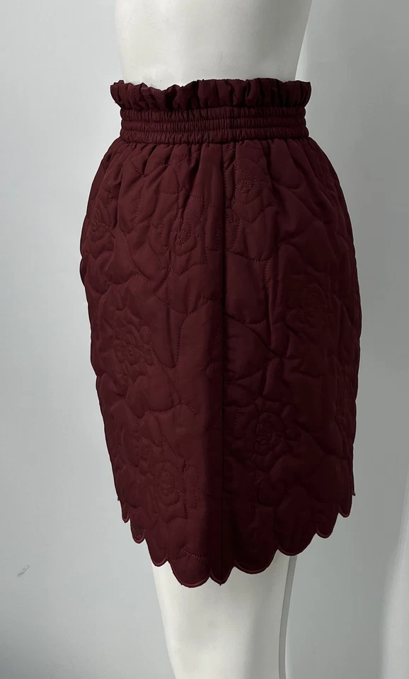 Minifalda Manoush Granate Floral Bordada Acolchada Dobladillo Festoneado Talla 36 Foto 2 de 4