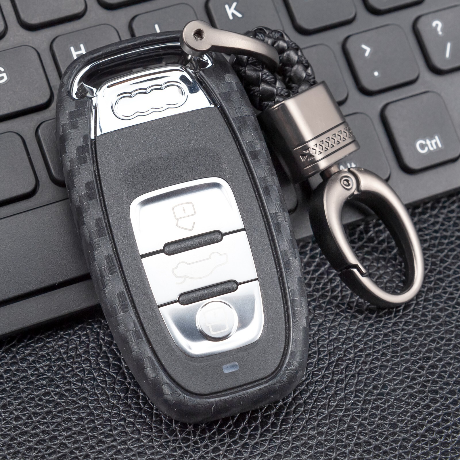 Silicone Carbon Fibre Car Smart Key Fob Chain Case Cover For Audi A4 A5 A6 A7 A8