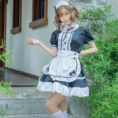 Damen Französisch Magd Kostüm Outfit Kellnerin Uniform Plus Size - Bild 1 von 4