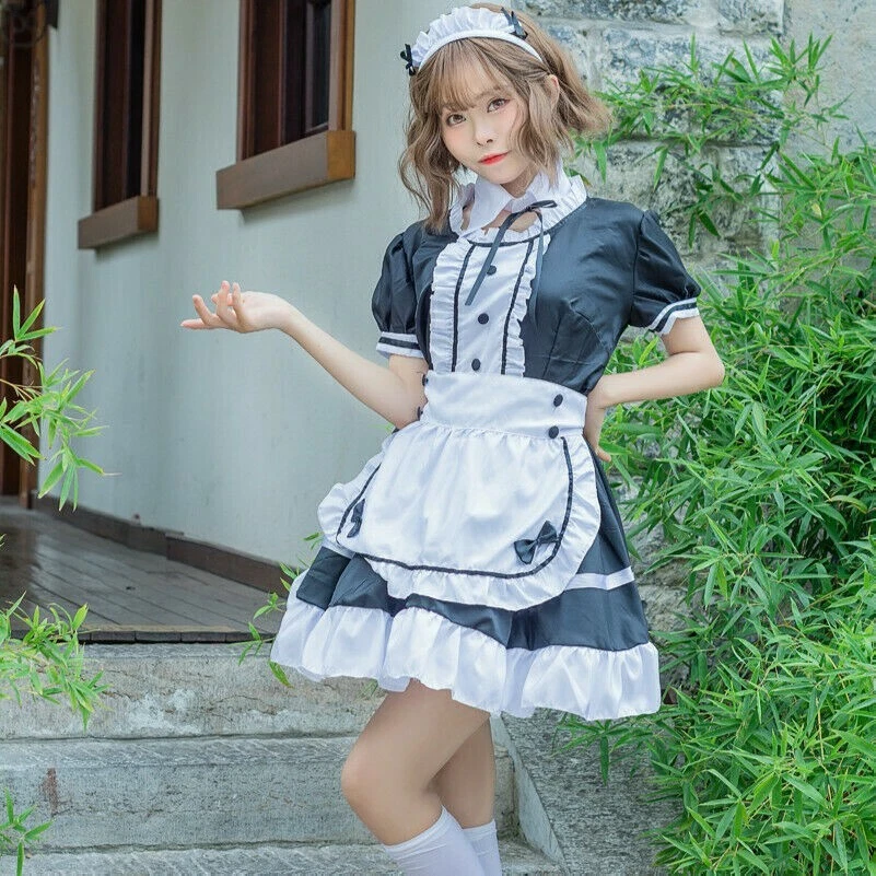 Damen Französisch Magd Kostüm Outfit Kellnerin Uniform Plus Size - Bild 1 von 4