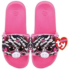 Ty ZOEY Zebra Fashion Sequin Pool Slides Kids Children Size 9.125"L Large (4-6)