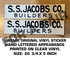 S.S. JACOBS CO. BUILDERS  - BUD MOORE TRANS-AM MUSTANG 1971-2 VINTAGE DECAL PAIR