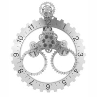 Invotis Wall Gear And Date Clock Silver/black No.s H68cm X W56cm Invotis Wall Gear And Date Clock Silver/black No.s H68cm X W56cm