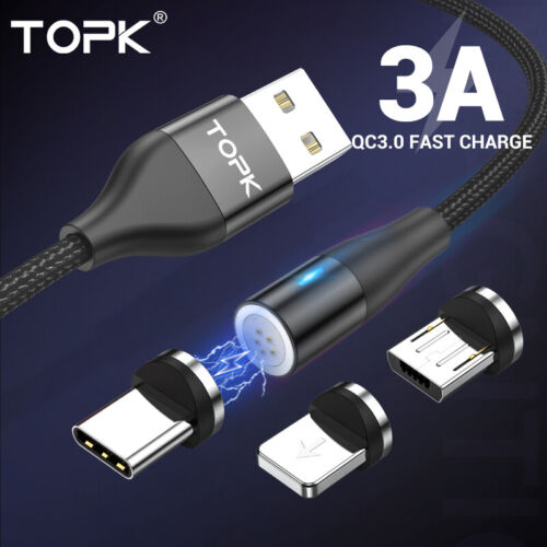 3 in 1 Magnetic Fast Charging USB Cable Charger 3A Phone Type-C Micro USB IOS - Picture 2 of 17