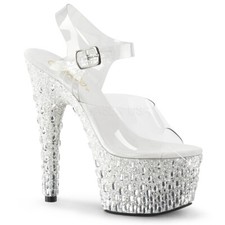 7" Clear Cinderella Glass Slippers Rhinestones High Heels Bridal Wedding Shoes