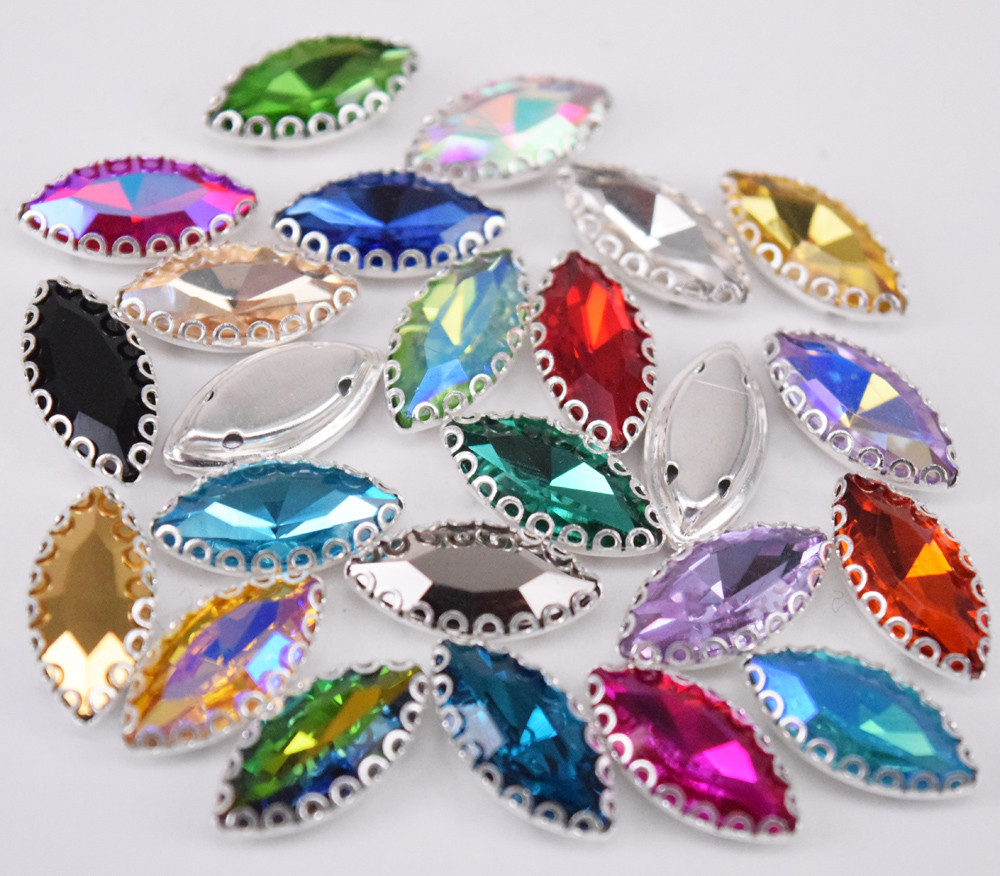 7 X 15 Mm AB Cristallo Di Vetro Con Strass Argentati - Foto 9