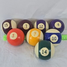 8 Vintage Replacement Pool Billard Balls 2 1/4" Diameter Vertical Stripes