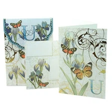 PUNCH STUDIO FLORAL MONOGRAM POUCH NOTE CARDS- #56976U (U)