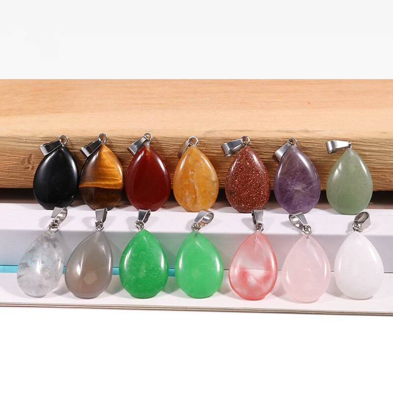 Wholesale 50pcs Mixed Natural Stone Water Drop Pendants Necklace
