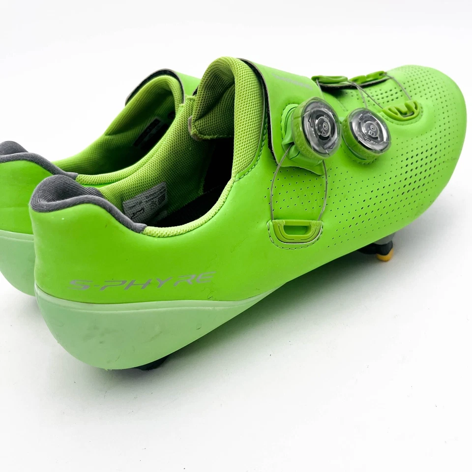 Shimano RC9 S-phyre Road Bike Shoes Size 45 US 10.5  Mens BOA Laces Neon Green - Image 3 of 4