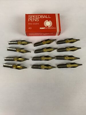 Vintage HUNT SPEEDBALL PENS A-3 Multi-Purpose Calligraphy Pen Ink Nibs Box of 12