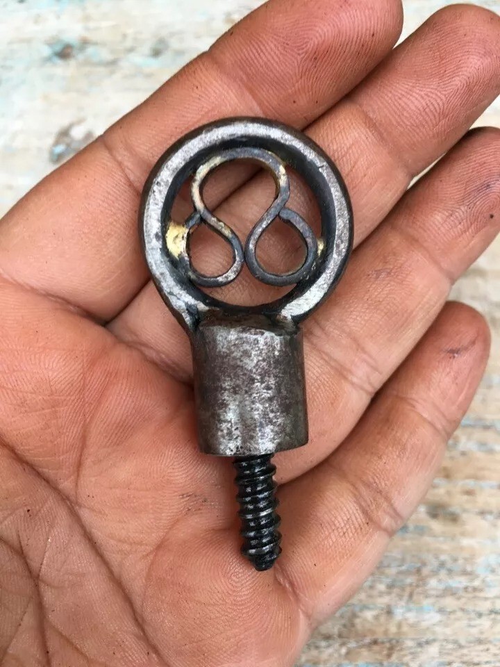 Antique Primitive Indian Hand Forged & Figured Iron Made Rare Design Lock & Key