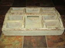 OLD Primitive WOODEN CUBBY TOOL BOX Farmhouse Wood Caddy Drab White Paint RUSTIC