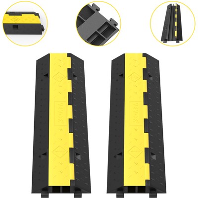 VEVOR 2PCS Cable Protector Ramp Wire Cable Cover Guard 2Channel Rubber 11000LBS