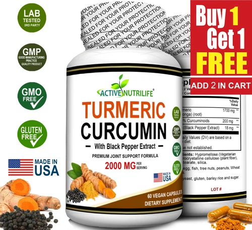 Turmeric Curcumin with Biopterin 2000mg High Absorption Triple Strength Capsules