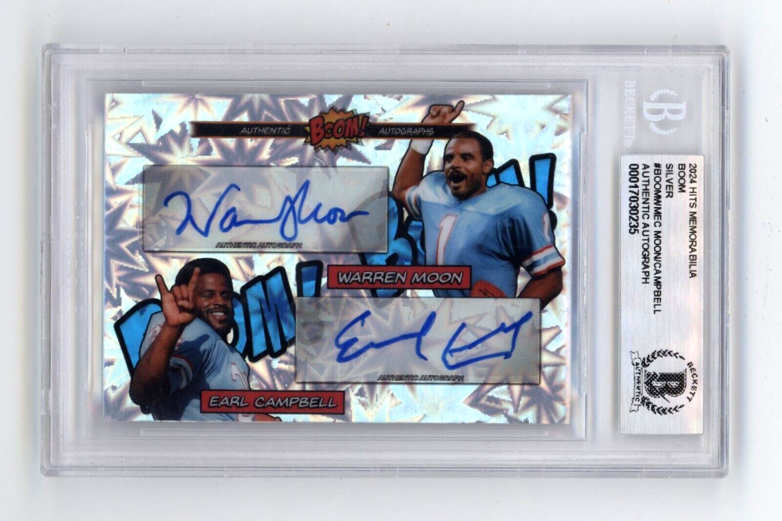 Warren Moon & Earl Campbell 2024 Hits BOOM Silver Dual Signed BGS BAS Auto Oiler