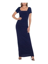 BETSY & ADAM Womens Navy Short Sleeve Full-Length Formal Gown Dress 6