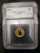 2016 $5 ICG-Genuine CANADA  1/10 GOLD Maple Leaf