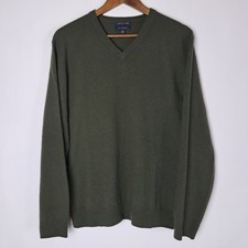 Club Room Sweater Mens Medium 100 Fine Cashmere Green Pullover V-Neck