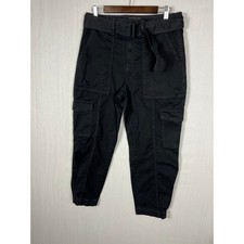 Banana Republic Utility Cargo Pants Women 10 Black Tapered Belted HR Pockets