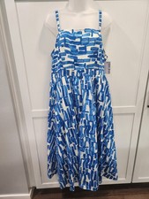 NEW Nine West Square Neck A-Line Blue White Patterned Women's Dress Size XL