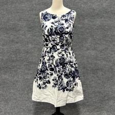 Talbots Petite Dress Womens 4P Blue Floral Jacquard Fit Flare Knee Length
