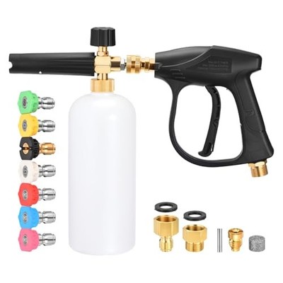 Pressure Washer Short Gun with Foam Cannon, 3/8'' Thread x Quick Socket, M22-1...