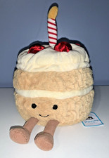 NWT Jellycat Amuseables Birthday Cake Plush Strawberries and Candle 