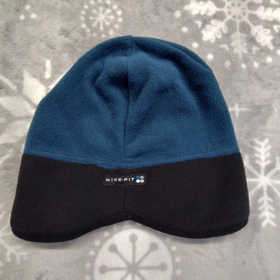 Boné de inverno vintage Nike Polartec gorro de lã logotipo azul preto - Imagem 2 de 4