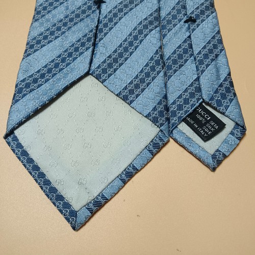 Gucci Seidenkrawatte blau gestreift GG Monogramm Luxus Designer Italien - Bild 7 von 13
