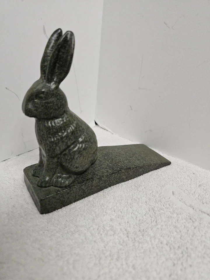 Bunny Rabbit Doorstop Wedge Cast Iron Rustic Marble Styled with Felt Bottom - Image 2 of 4