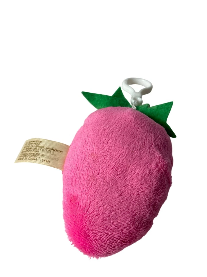 Dan Dee Plush Strawberry Keychain Clip Cute Soft Pink Green Smiling Face 5 Inch - Image 2 of 3