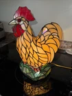 Vintage Stained Glass Tiffany Style Rooster Chicken Table Lamp Night Light 14"H