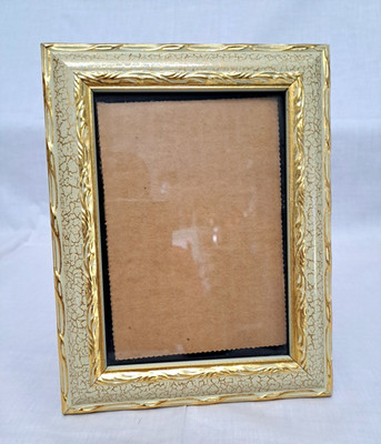 Vtg Style Picture Frame Gold Tone Border Cream Crackle Colored Finish Fits 5x7''