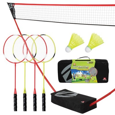 Portable Badminton Set   4 Rackets, 2 Shuttlecocks, Freestanding Net, and Car...