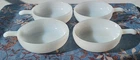 4 Vintage Glasbake Oven Proof Soup Bowls with Handle White Milk Glass J2663