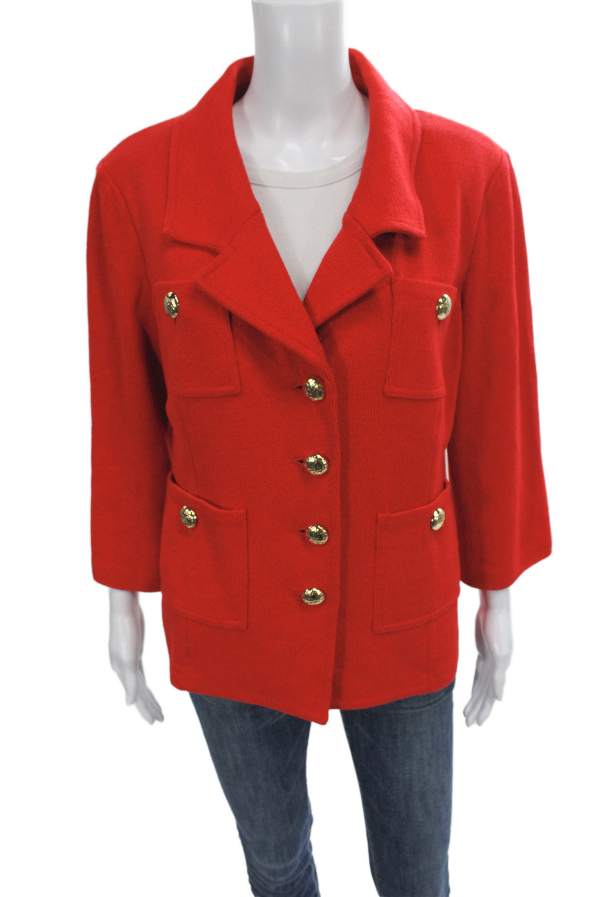 St. John Collection Womens Red Wool Blend Blazer Button 3/4 Sleeve Size 14Free Shipping in US $100+ Orders | $6.95 Orders Below