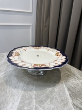 Antique H&C Selb Bavaria Hand Painted Pedestal Cake Stand Cobalt Gold