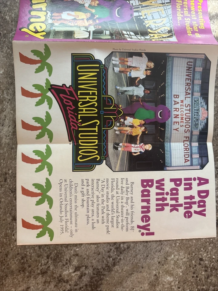Folleto promocional Barney Universal Studios vintage 1995 anuncio de producto Barney años 90 raro Foto 3 de 4