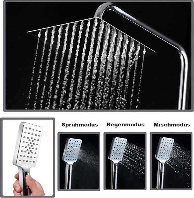 Duschsystem Duschset ohne Armaturen multifunktionale Handbrause quadratischer - Bild 2 von 4