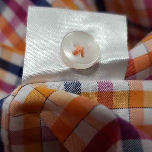 Mens Linea Uomo Shirt XXL Plaid Orange Blue Pink White Short Sleeve Button Front - Picture 6 of 6