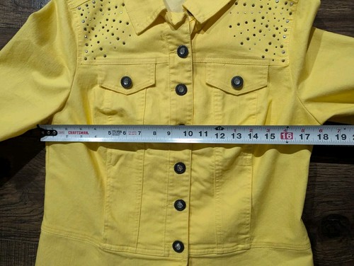 Christopher & Banks Sunshine Yellow Denim Jean Jacket Rhinestones Buttons Small - Picture 8 of 18