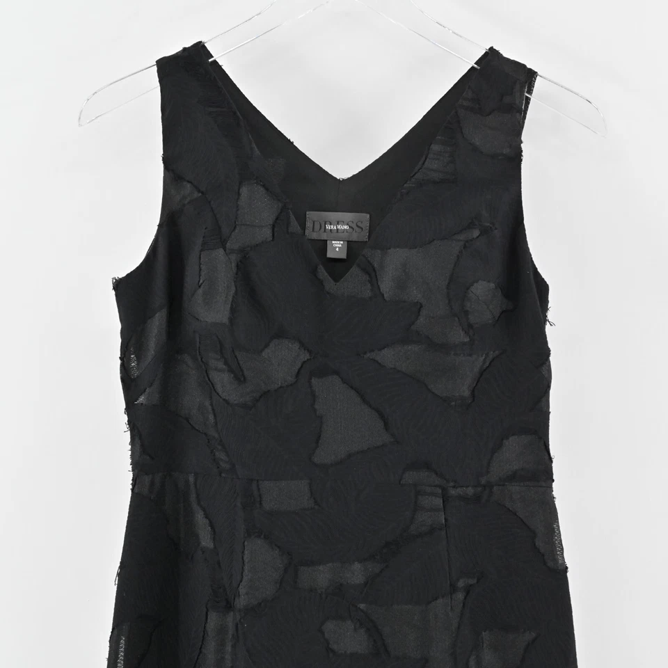 Vestido VERA WANG Talla 4 Negro Sin Mangas Cuello Burnout Organza Encaje Maxi Vestido Foto 3 de 4