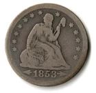 1853 SEATED LIBERTY QUARTER .25 (ARROWS & RAYS)