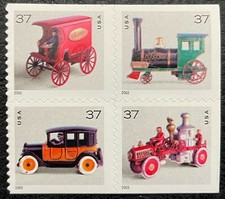 2003 Scott #3642a-45f, 37¢, GIOCATTOLI ANTICHI - Libretto Blocco di 4, 2003 Data - MNH 