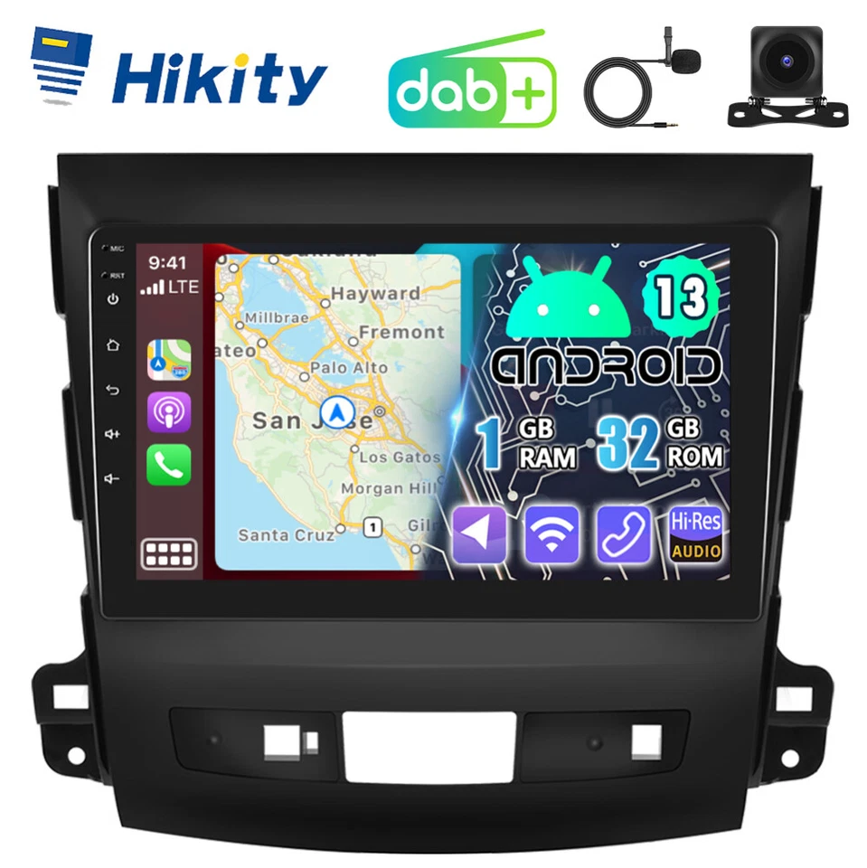 DAB+ CarPlay 64G 9" Android Autoradio Für Mitsubishi Outlander 2 GPS Navi RDS FM - Bild 1 von 4