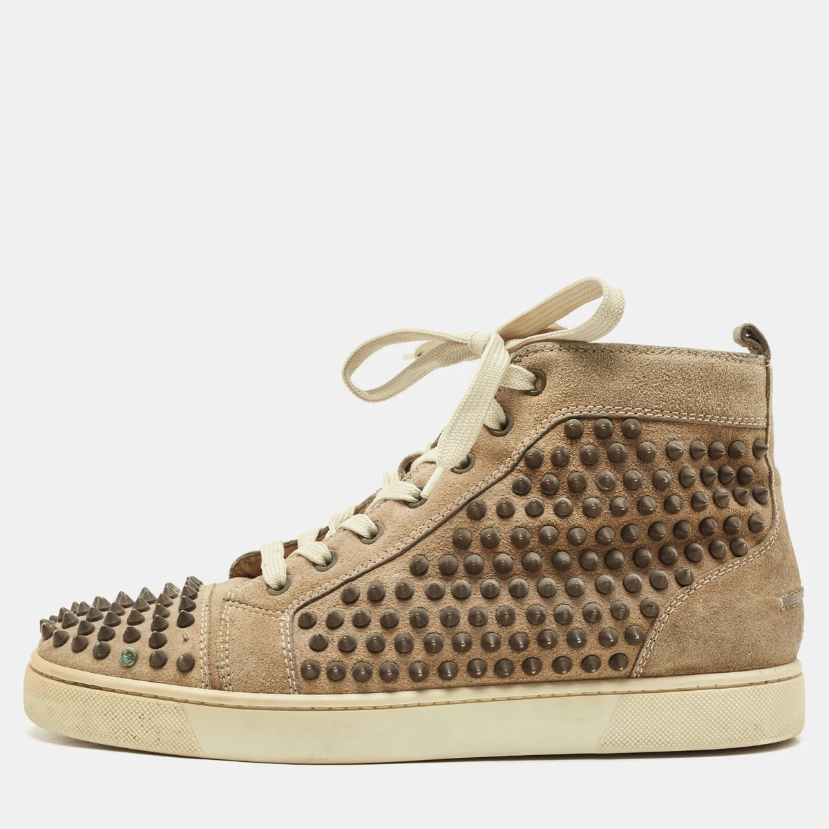 Christian Louboutin Gold/White Leather Louis Spikes High Top Sneakers Size  41 Christian Louboutin