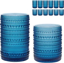 Drinking Glasses Set of 12, 12oz & 15oz Vintage Glassware Set Cocktail Glass Set