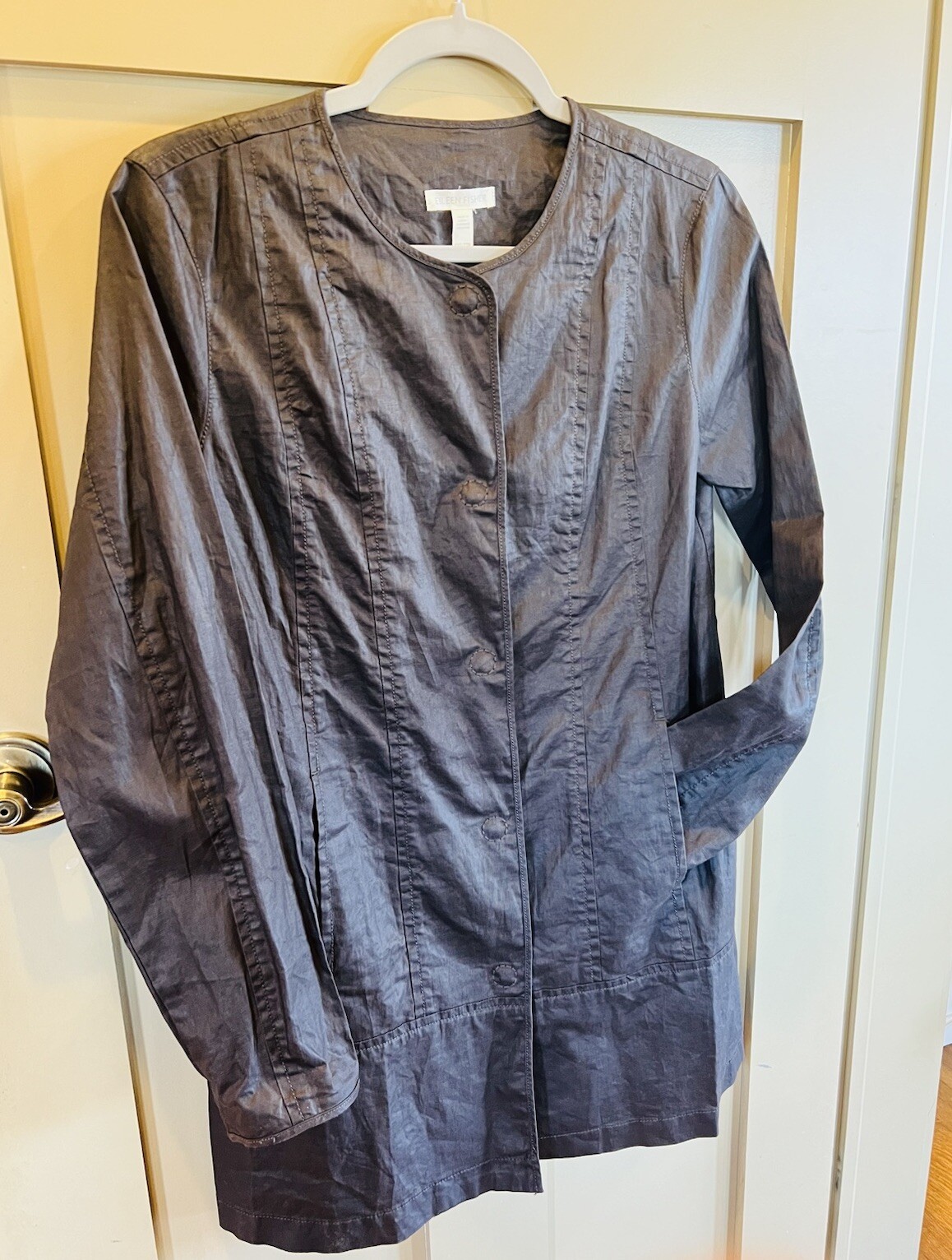 Eileen Fisher Organic Linen Long Duster Jacket Lightweight Layering Essential