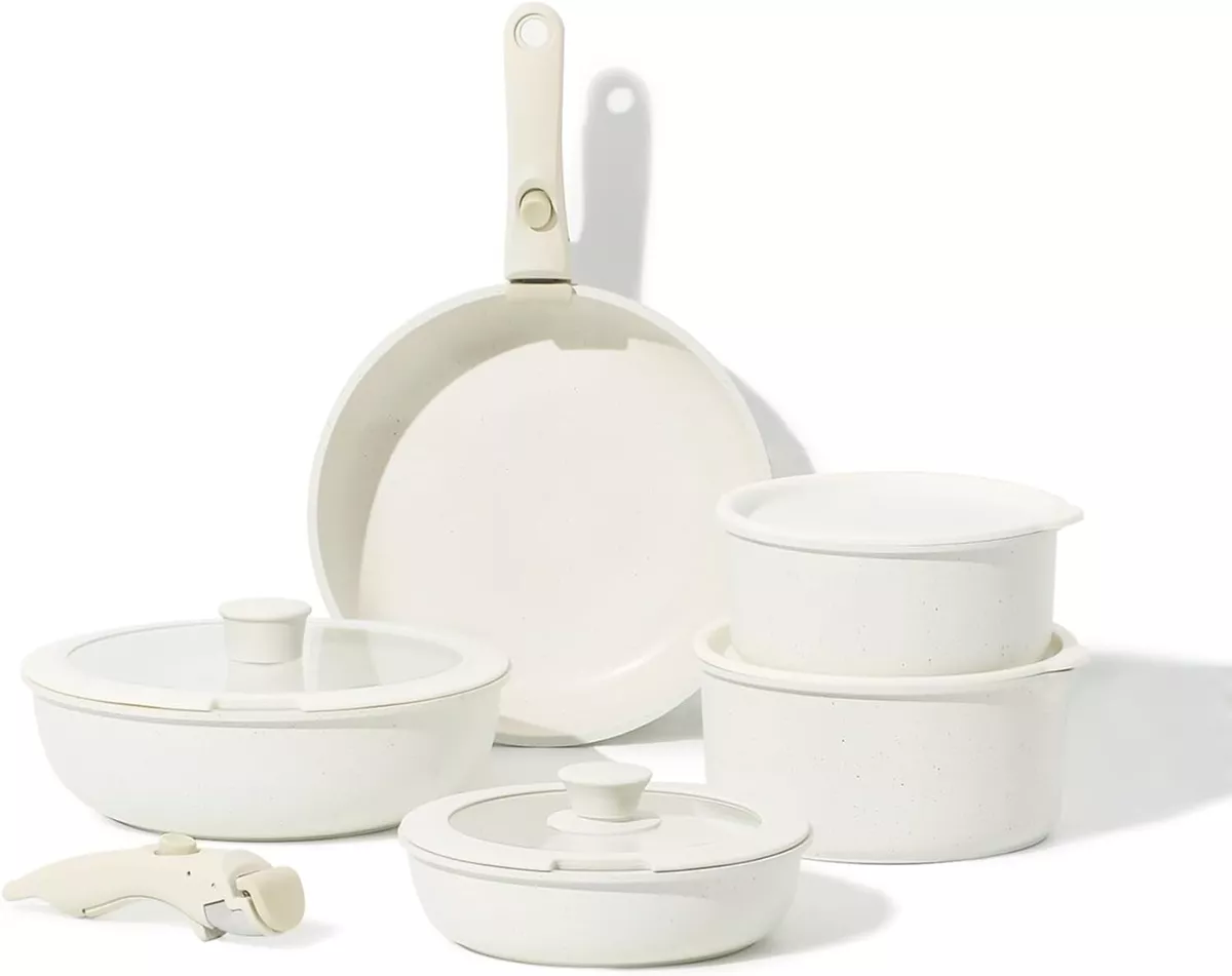 Carote A03332 Granite White Nonstick Cookware Sets With Removable